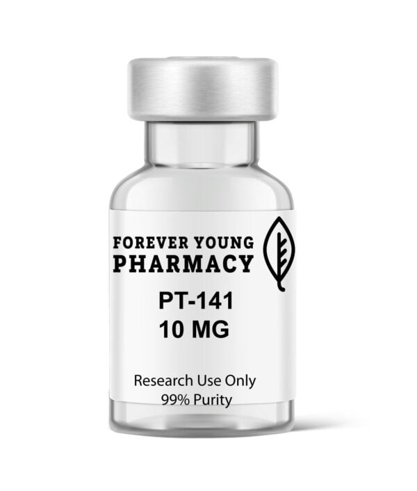 Image of a 10mg vial of PT-141 from Forever Young Pharmacy, known for its high-quality health supplements, peptides, and peptide purity testing.