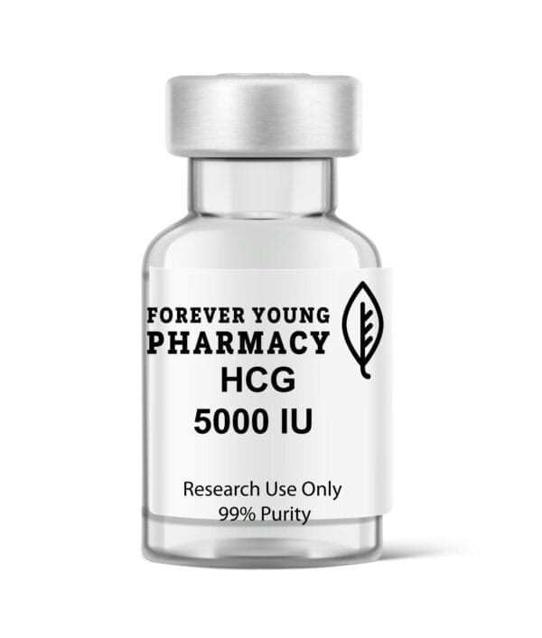 A vial of HCG 5000IU from Forever Young Pharmacy