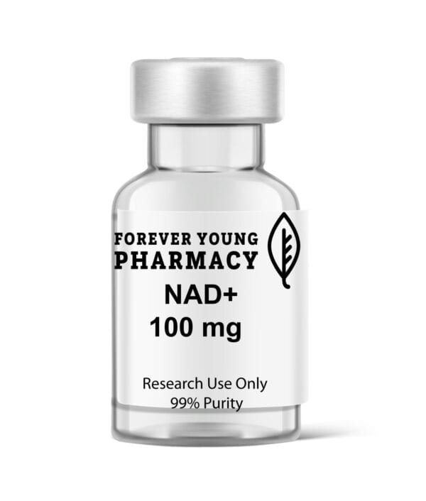 A vial of NAD+ 100mg from Forever Young Pharmacy