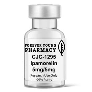 A vial of CJC-1295 and Ipamorelin 5mg from Forever Young Pharmacy