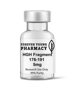 A vial of HGH Fragment 176-191 5mg from Forever Young Pharmacy