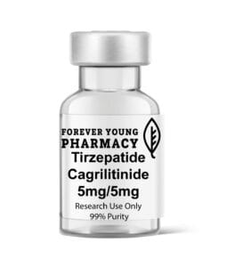 A vial of tirzepatide cagrilitinide 5mg from Forever Young Pharmacy