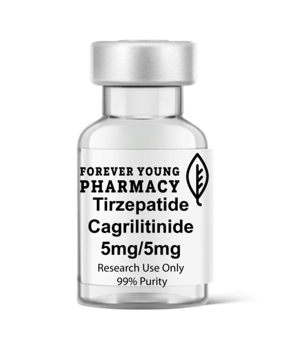 A vial of tirzepatide cagrilitinide 5mg from Forever Young Pharmacy